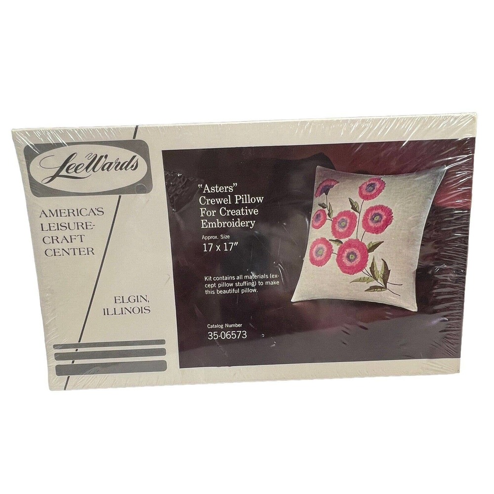 New Vintage LeeWards Asters Crewel Pillow Creative Embroidery‎